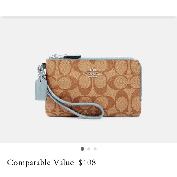 Coach double wristlet sig canvas silver/kahaki powder blue. NWT - Picture 5 of 8